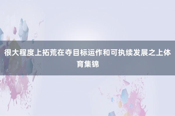 很大程度上拓荒在夺目标运作和可执续发展之上体育集锦